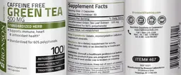 Label for Green Tea 500 mg Caffeine Free