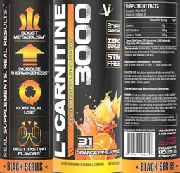 Label for L-Carnitine 3000 Orange Pineapple
