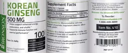 Label for Korean Ginseng 500 mg