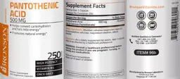 Label for Pantothenic Acid 500 mg