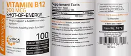 Label for Vitamin B12 500 mcg Quick Dissolve