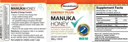 Label for Energy Plus Manuka Honey