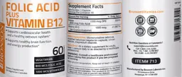 Label for Folic Acid 800 mcg Plus Vitamin B12 1000 mcg