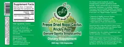 Label for Freeze Dried Nopal Cactus Prickly Pear 500 mg
