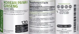 Label for Korean Panax Ginseng 1000 mg