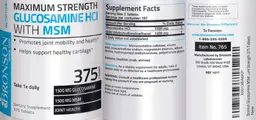 Label for Maximum Strength Glucosamine HCL 1500 mg with MSM 1500 mg