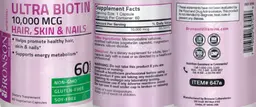 Label for Ultra Biotin 10,000 mcg Hair, Skin & Nails