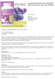 Label for Maximum Strength Resveratrol 250 mg