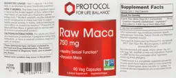 Label for Raw Maca 750 mg