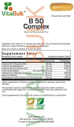Label for B 50 Complex Niacin & Niacinamide Free