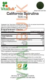 Label for California Spirulina 500 mg