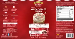 Label for 100% Whey Isolate Protein Chocolate Peppermint