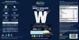 Label for W 100% Whey Isolate Protein Vanilla Flavor