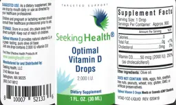 Label for Optimal Vitamin D Drops 2,000 IU
