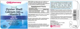Label for Natural Oyster Shell Calcium 500 mg + Vitamin D