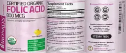 Label for Certified Organic Folic Acid 800 mcg