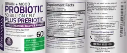 Label for Brain + Mood Probiotic 50 Billion CFU Plus Prebiotic