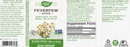 Label for Feverfew Herb 380 mg
