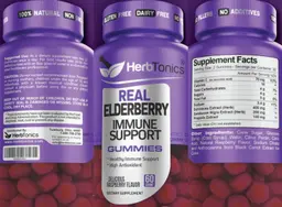 Label for Real Elderberry Immune Support Gummies Delicious Raspberry Flavor