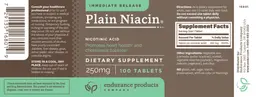Label for Plain Niacin 250 mg