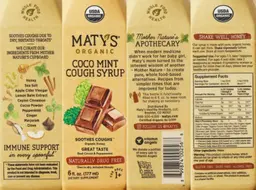 Label for Organic Coco Mint Cough Syrup