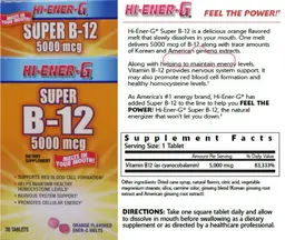 Label for Super B-12 5000 mcg Orange Flavored