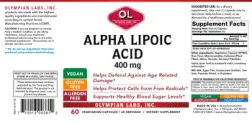 Label for Alpha Lipoic Acid 400 mg