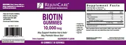 Label for Biotin Gummies 10,000 mcg Raspberry Flavor
