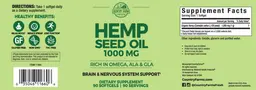 Label for Hemp Seed Oil 1000 mg