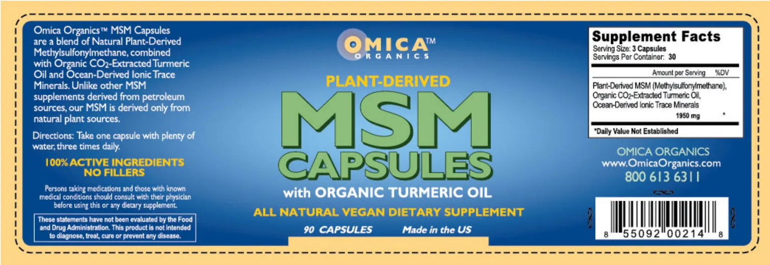 Label for Plant-Derived MSM Capsules With Organic Turmeric Oil