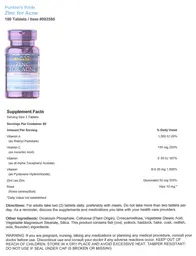 Label for Zinc For Acne