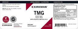 Label for TMG 500 mg with Folate & Methyl B-12