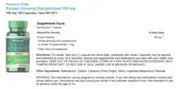 Label for Korean Ginseng Extract 100 mg