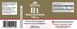 Label for B1 Thiamine Hydrochloride 100 mg