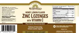 Label for Zinc Lozenges with Vitamin C Honey Lemon Flavor