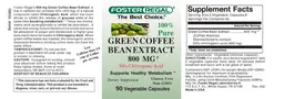 Label for Green Coffee Bean Extract 800 mg