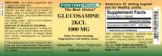 Label for Glucosamine 2KCL 1000 mg