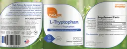 Label for L-Tryptophan 500 mg