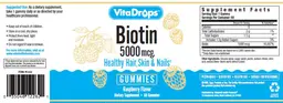 Label for Biotin 5000 mcg Gummies Raspberry Flavor