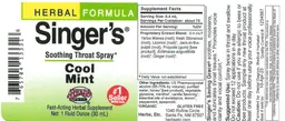 Label for Singer's Soothing Throat Spray Cool Mint