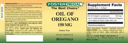 Label for Oil of Oregano 150 mg