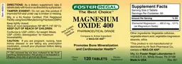 Label for Magnesium Oxide 400