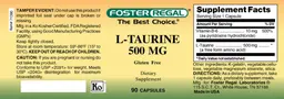 Label for L-Taurine 500 mg