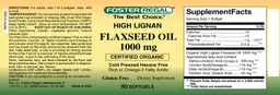 Label for High Lignan Flaxseed Oil 1000 mg