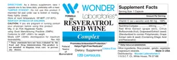 Label for Resveratrol Red Wine Complex