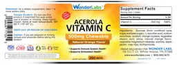 Label for Acerola Vitamin C 500 mg Chewable Natural Orange Flavor