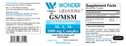 Label for GS/MSM Complex 1000 mg