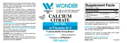 Label for Calcium Citrate 950 mg