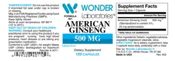 Label for American Ginseng 500 mg