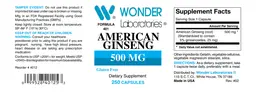 Label for American Ginseng 500 mg